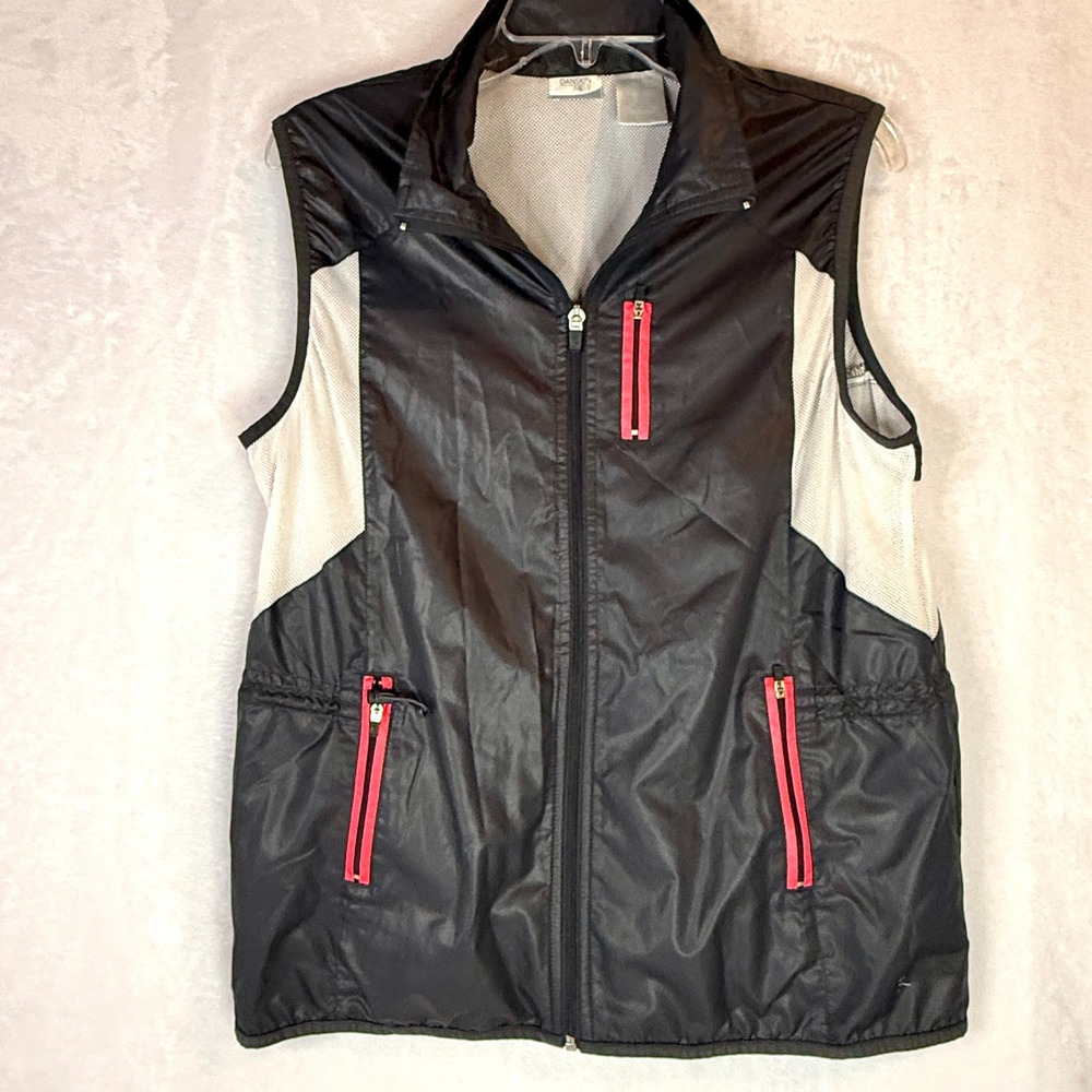 Danskin Now Windbreaker Vest Women's L 12/14 Black Cinch Waist Zip Pockets